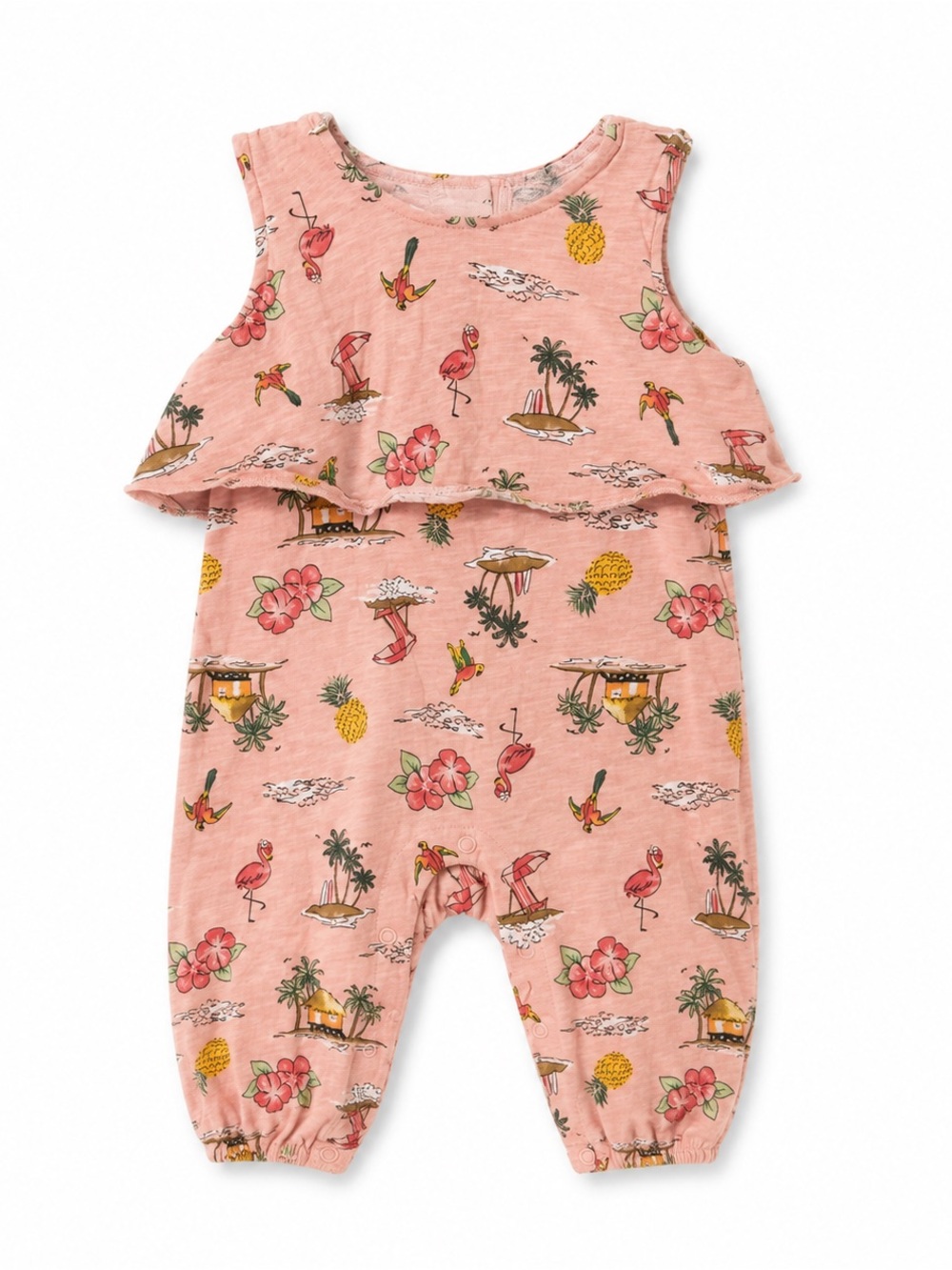 Peach/Pink Tropical Print Ruffle One-Piece